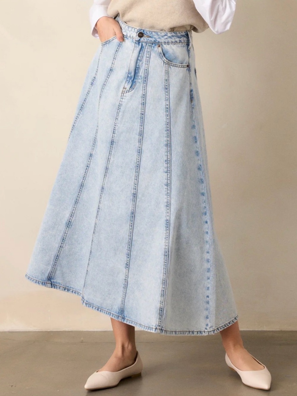 Red Dress Boutique Rustic Dream Light Wash Denim Panel Jean Skirt Blue M NWT